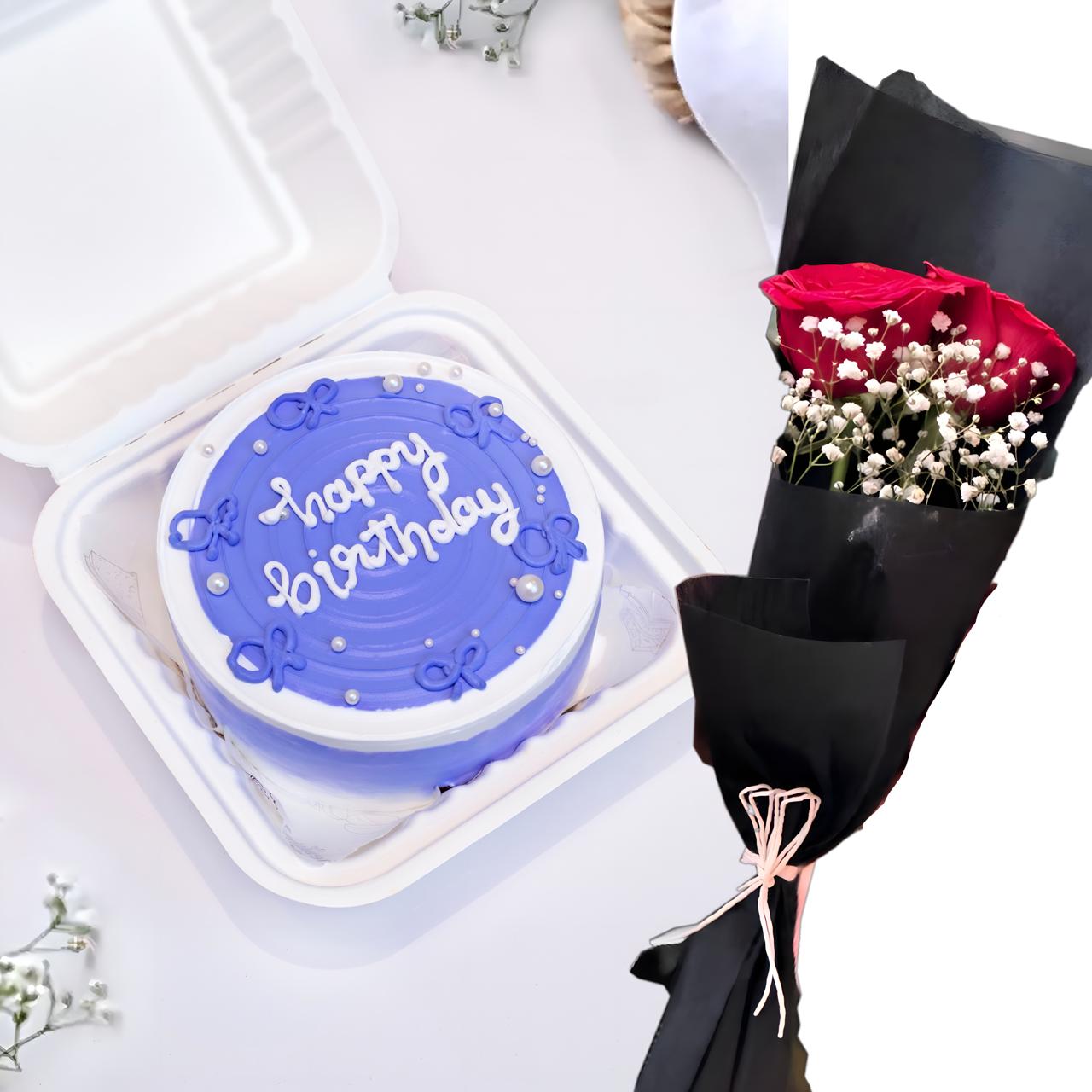 Blueberry Bento Cake With Flowers