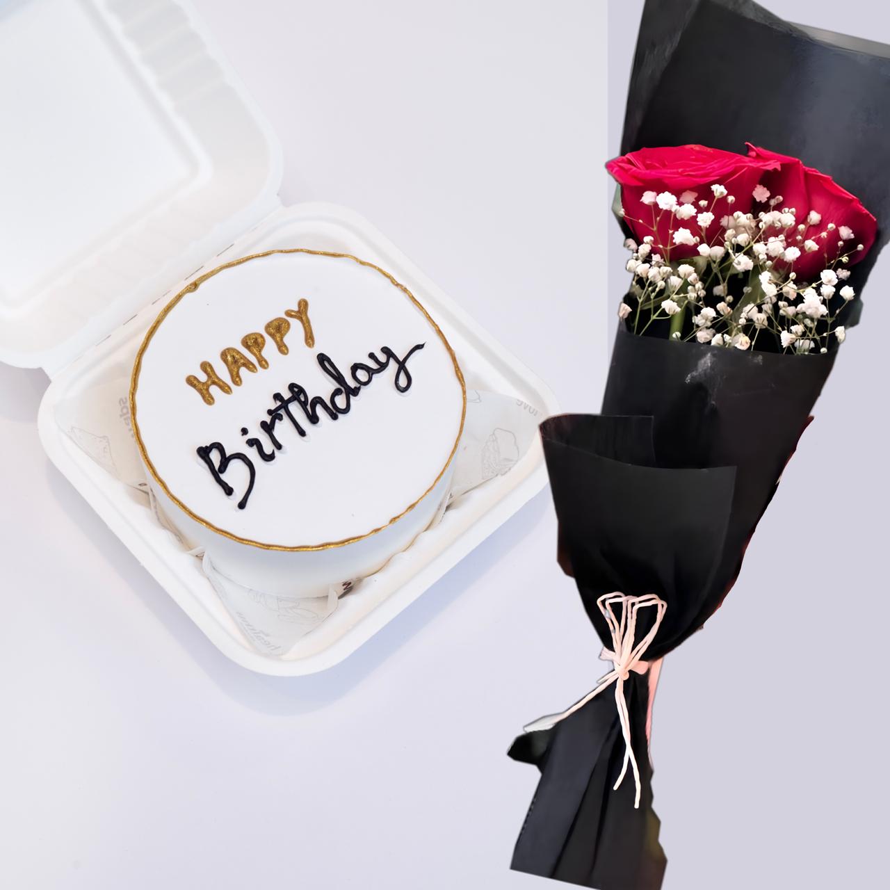 Vanilla Chocolate Bento Cake With Flowers