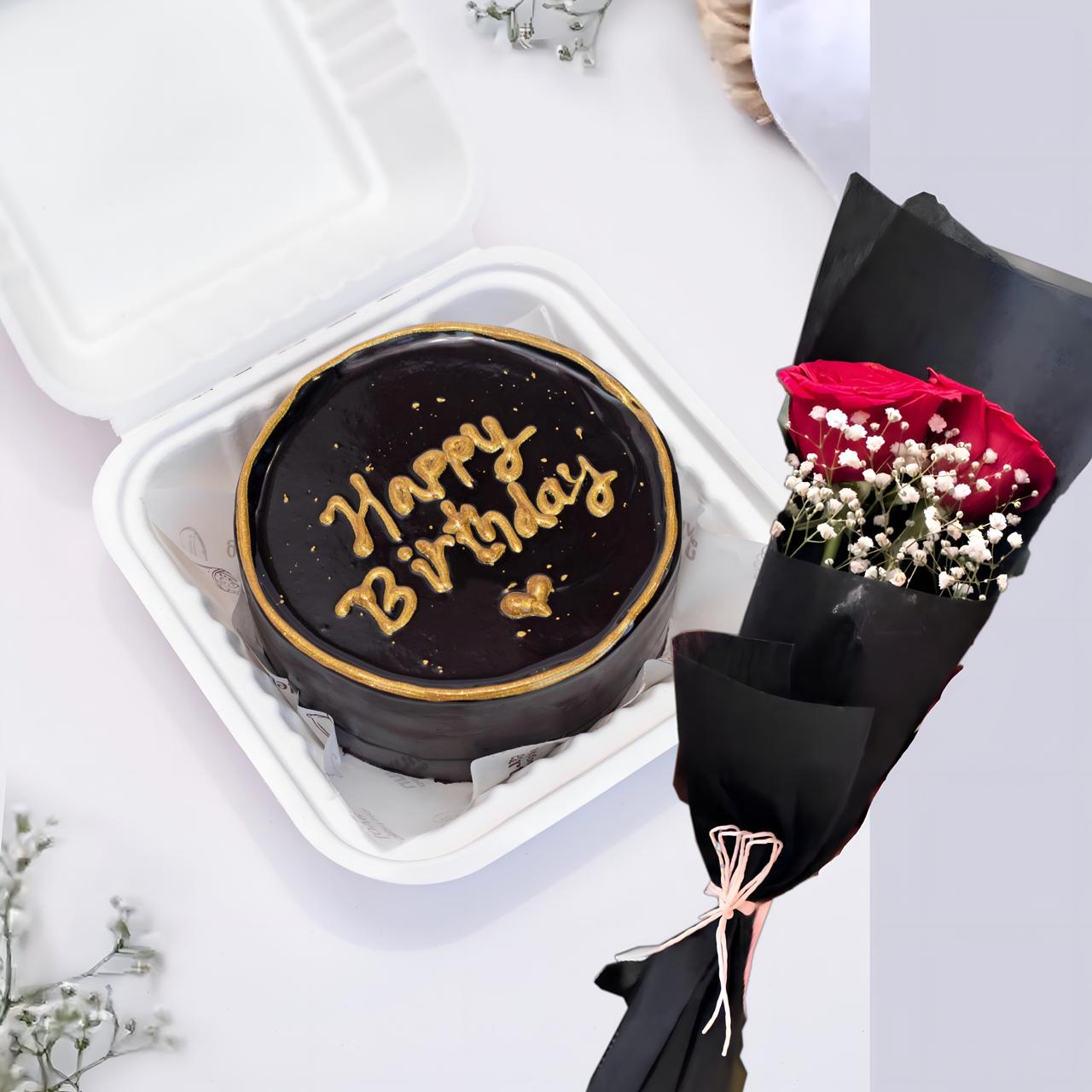 Death By Chocolate Bento Cake With Flowers